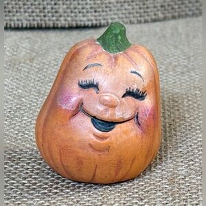 Happy Jack O Lantern Figurine Orange Pumpkin Halloween Kitsch Whimsical Funny